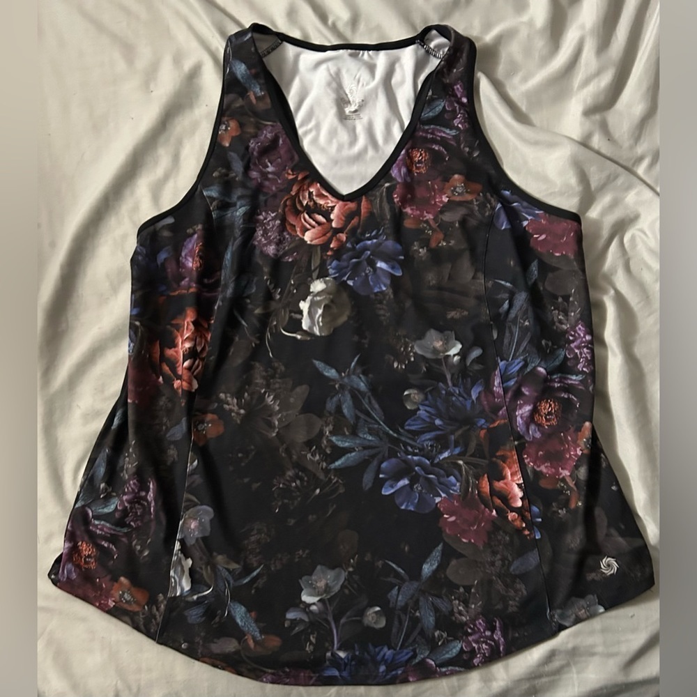 Rainbeau Curves Womens sleeveless racerback floral active tank top, size 14/16